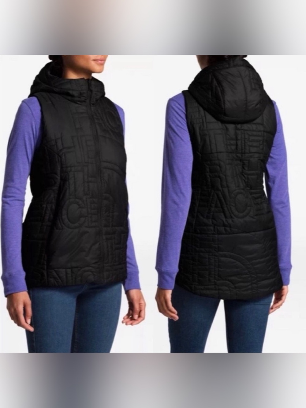 The North Face hooded vest alphabet city logo medium black sleeveless warm comfy